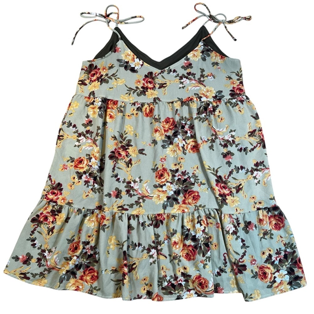 Floral Mint Tie-Strap Dress - Boho Chic Casual Style | Size Small | Resort Wear - Picture 2 of 16
